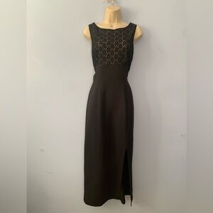 Vintage Y2K  Black daisy flower Lace sleeveless Evening Dress slit midi long 11